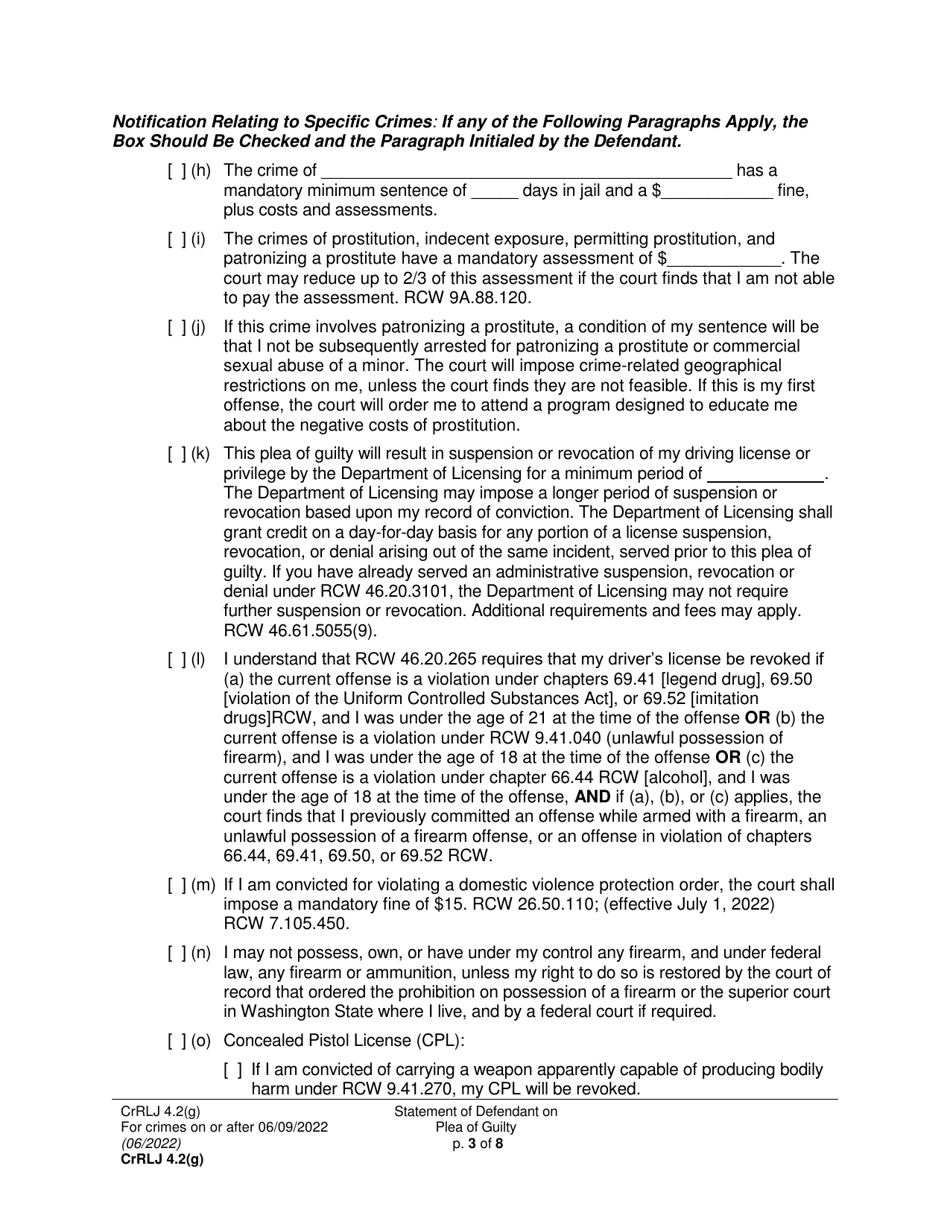 Form CrRLJ4.2(G) Statement of Defendant on Plea of Guilty - Washington, Page 3