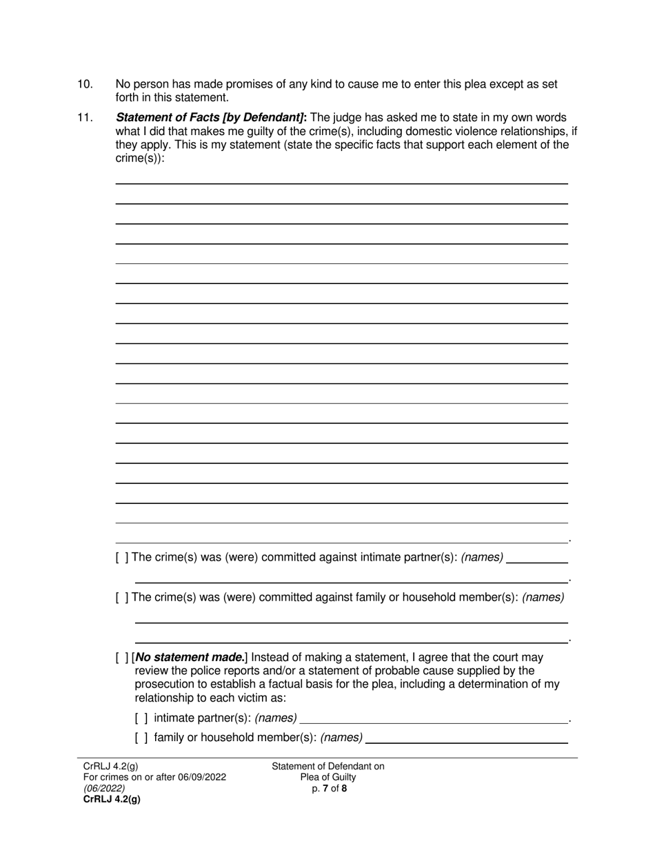 Form CrRLJ4.2(G) Statement of Defendant on Plea of Guilty - Washington, Page 7