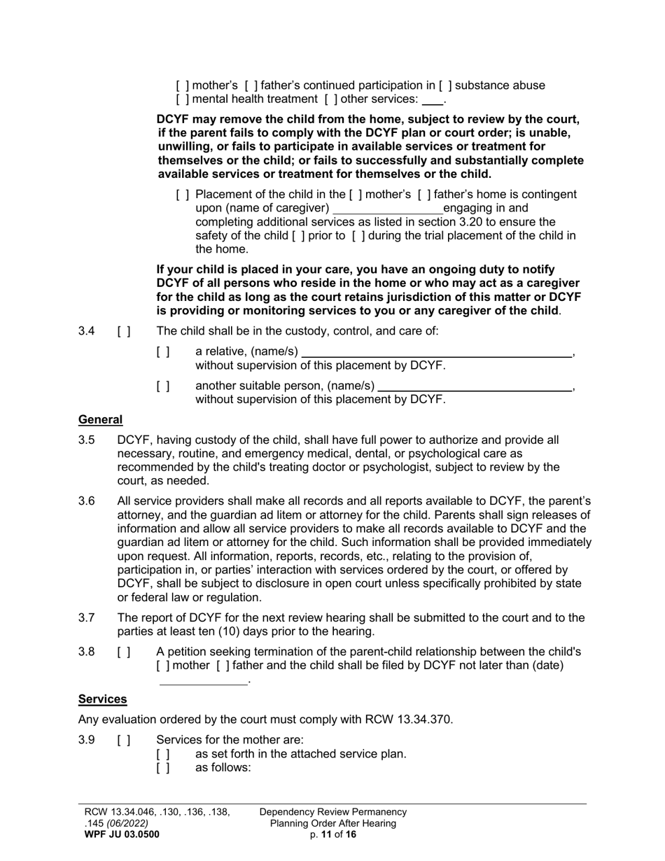 Form WPF JU03.0500 Order After Hearing: First Dependency Review / Dependency Review / Permanency Planning - Washington, Page 11