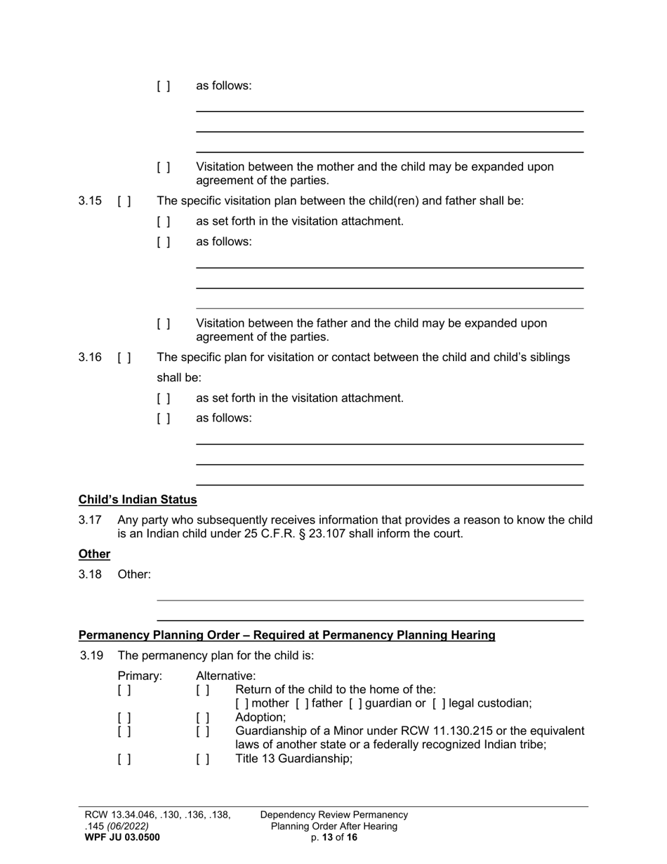 Form WPF JU03.0500 Order After Hearing: First Dependency Review / Dependency Review / Permanency Planning - Washington, Page 13
