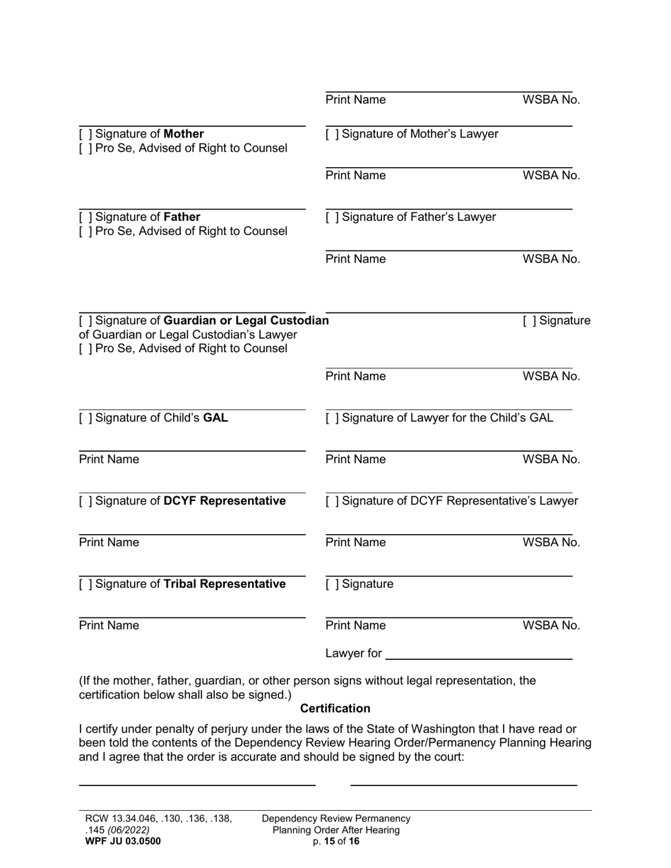 Form WPF JU03.0500 Order After Hearing: First Dependency Review / Dependency Review / Permanency Planning - Washington, Page 15