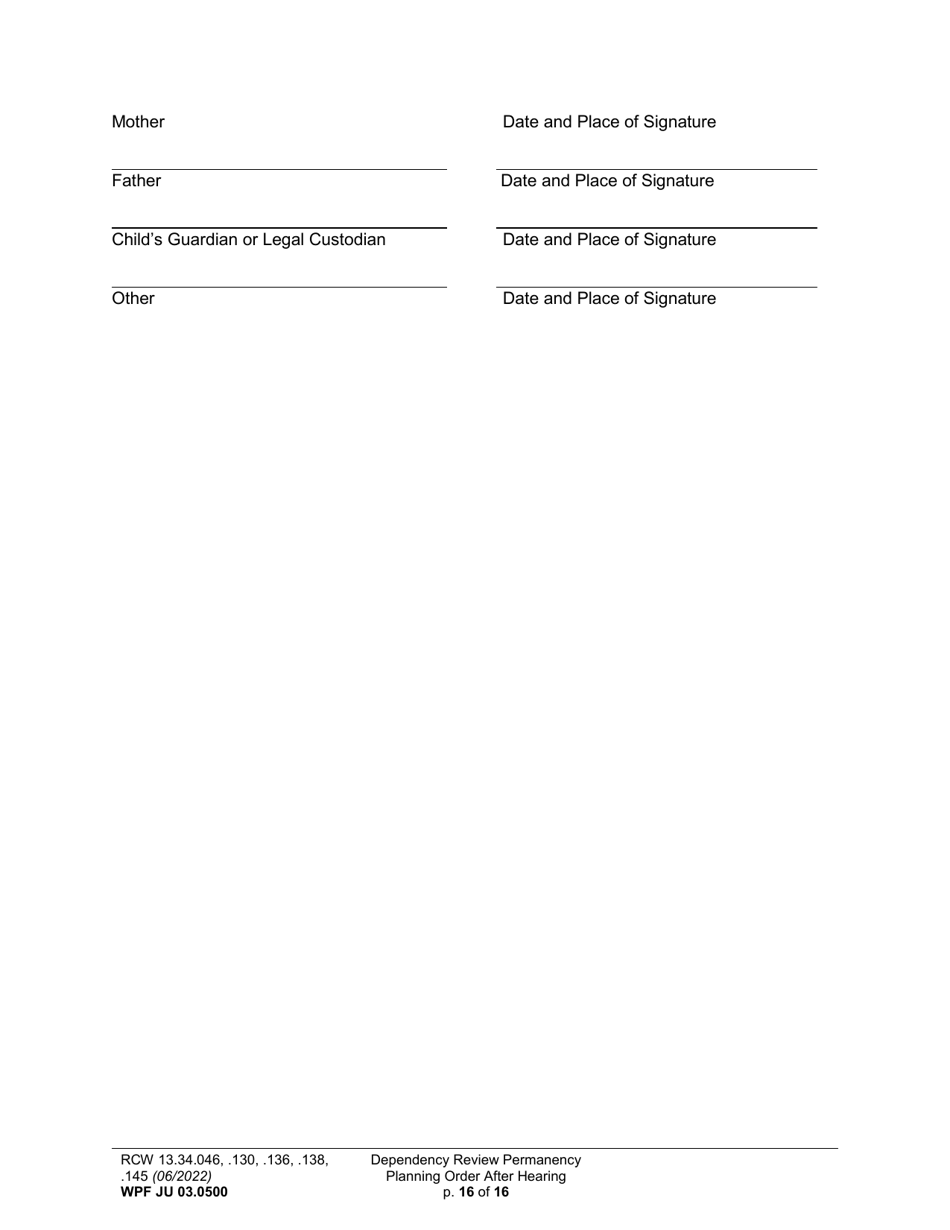 Form WPF JU03.0500 Order After Hearing: First Dependency Review / Dependency Review / Permanency Planning - Washington, Page 16