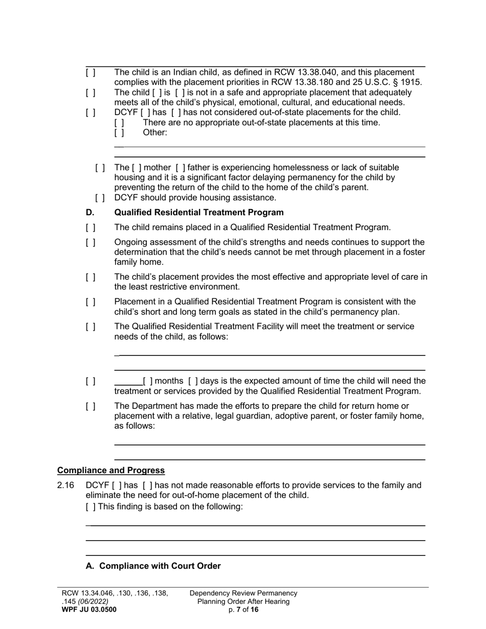 Form WPF JU03.0500 Order After Hearing: First Dependency Review / Dependency Review / Permanency Planning - Washington, Page 7