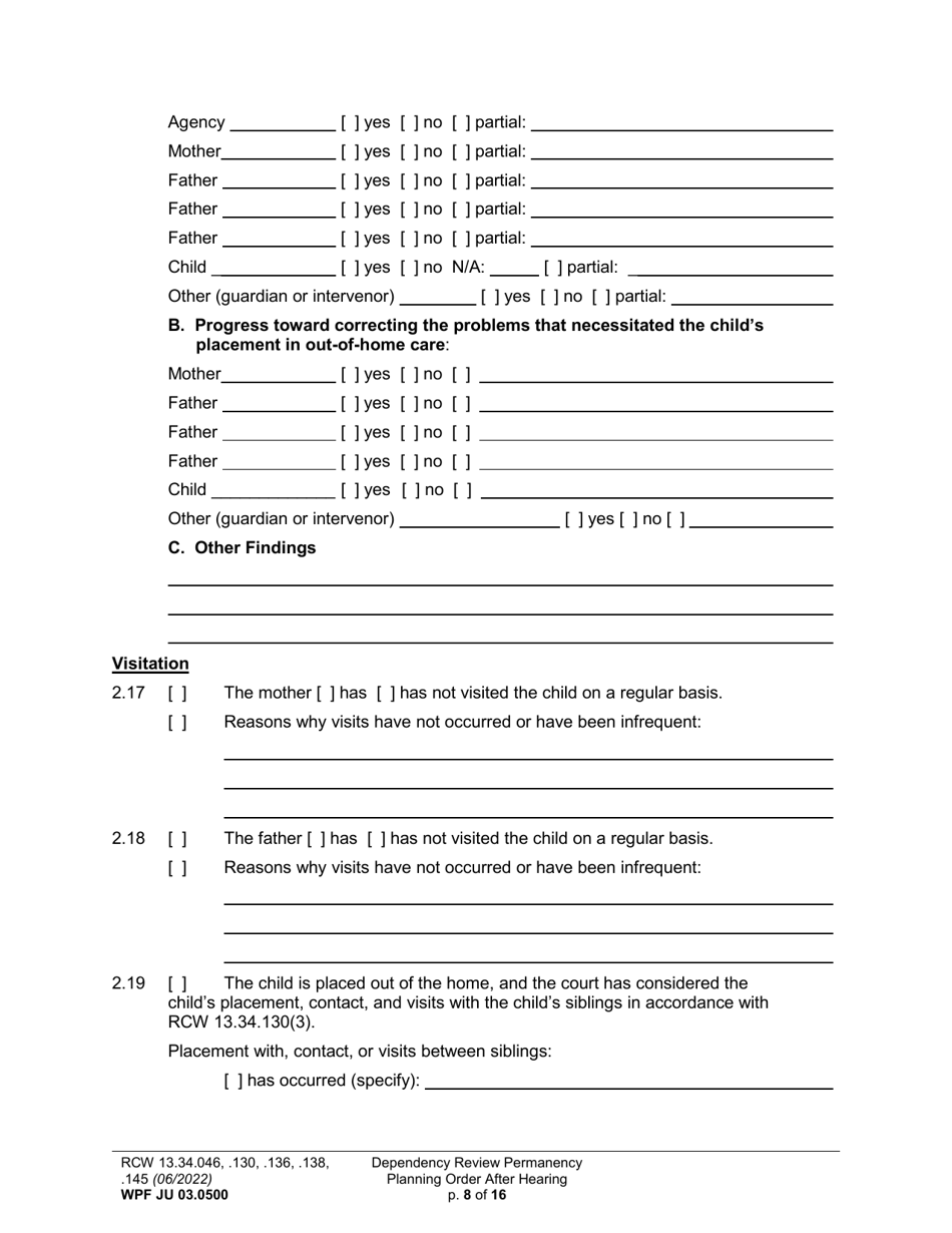 Form WPF JU03.0500 Order After Hearing: First Dependency Review / Dependency Review / Permanency Planning - Washington, Page 8