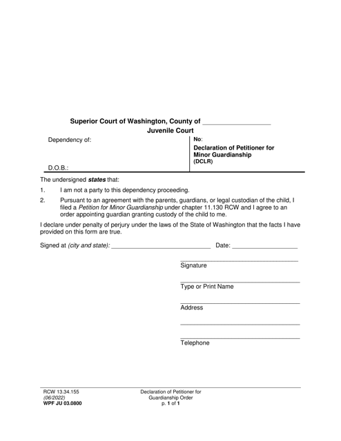 Form WPF JU03.0800 Declaration of Petitioner for Minor Guardianship - Washington