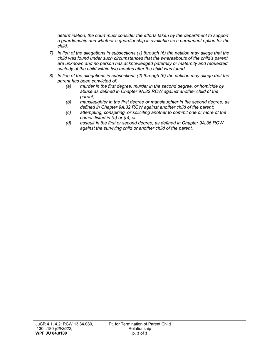 Form WPF JU04.0100 Petition for Termination of Parent-Child Relationship - Washington, Page 3