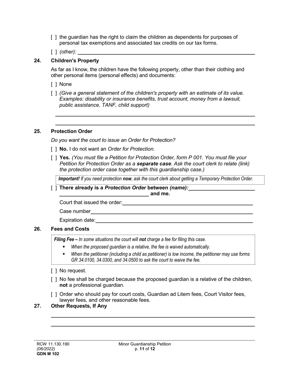 Form GDN M102 Minor Guardianship Petition - Washington, Page 11
