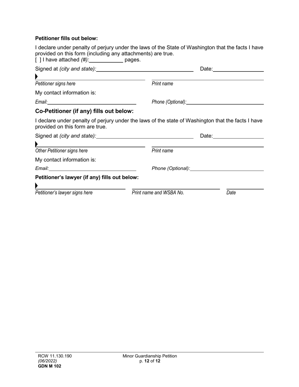 Form GDN M102 Minor Guardianship Petition - Washington, Page 12