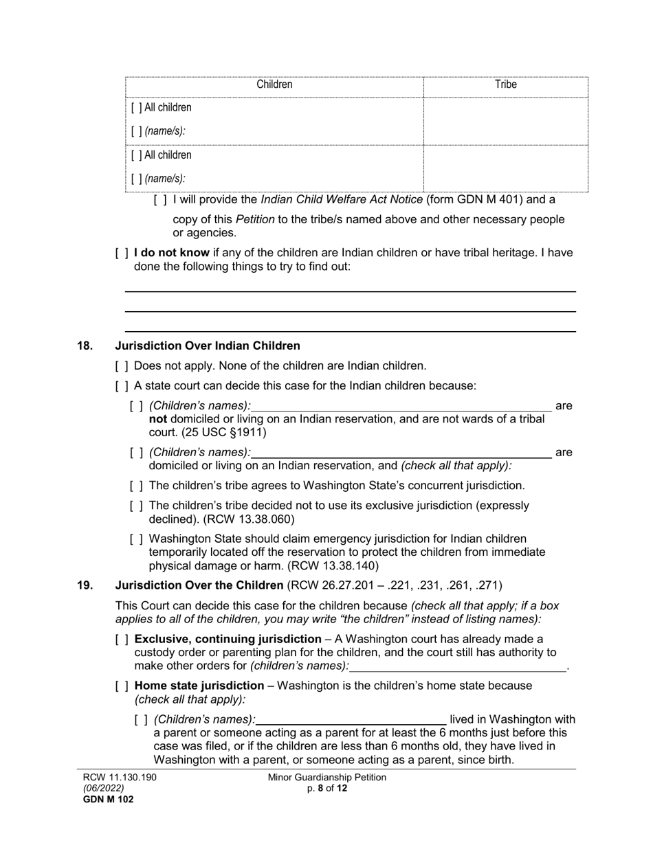 Form GDN M102 Minor Guardianship Petition - Washington, Page 8