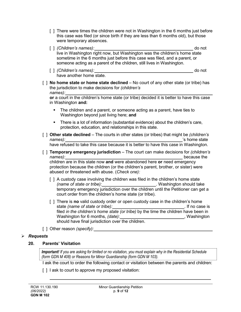 Form GDN M102 Minor Guardianship Petition - Washington, Page 9