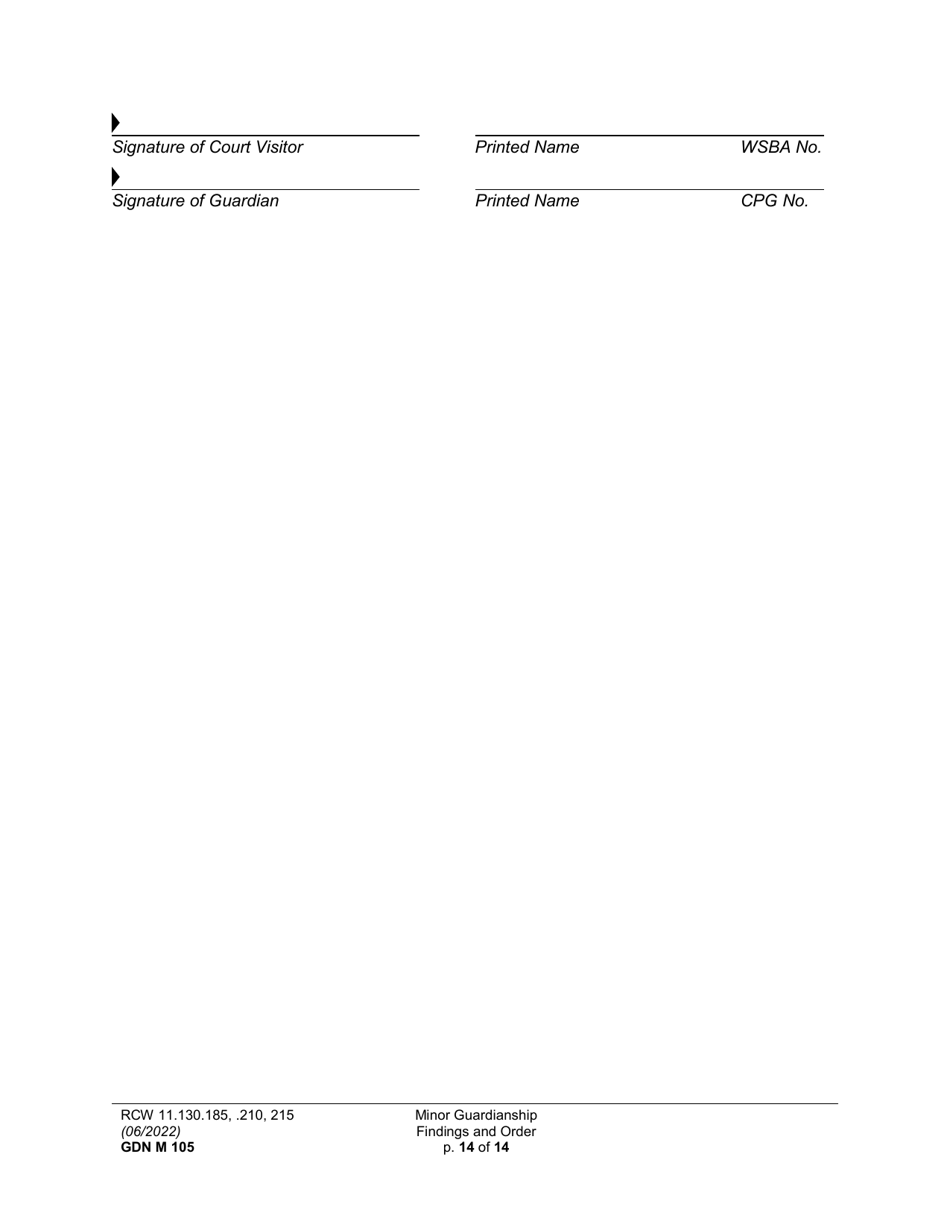 Form GDN M105 Minor Guardianship Findings and Order - Washington, Page 14