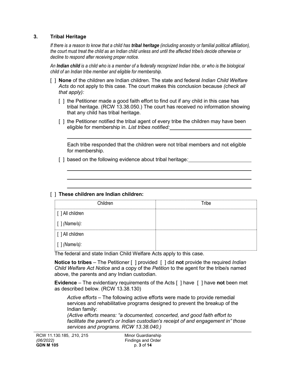 Form GDN M105 Minor Guardianship Findings and Order - Washington, Page 3