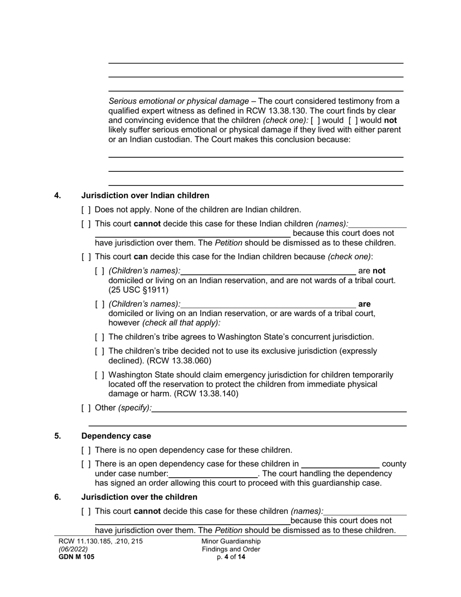Form GDN M105 Minor Guardianship Findings and Order - Washington, Page 4