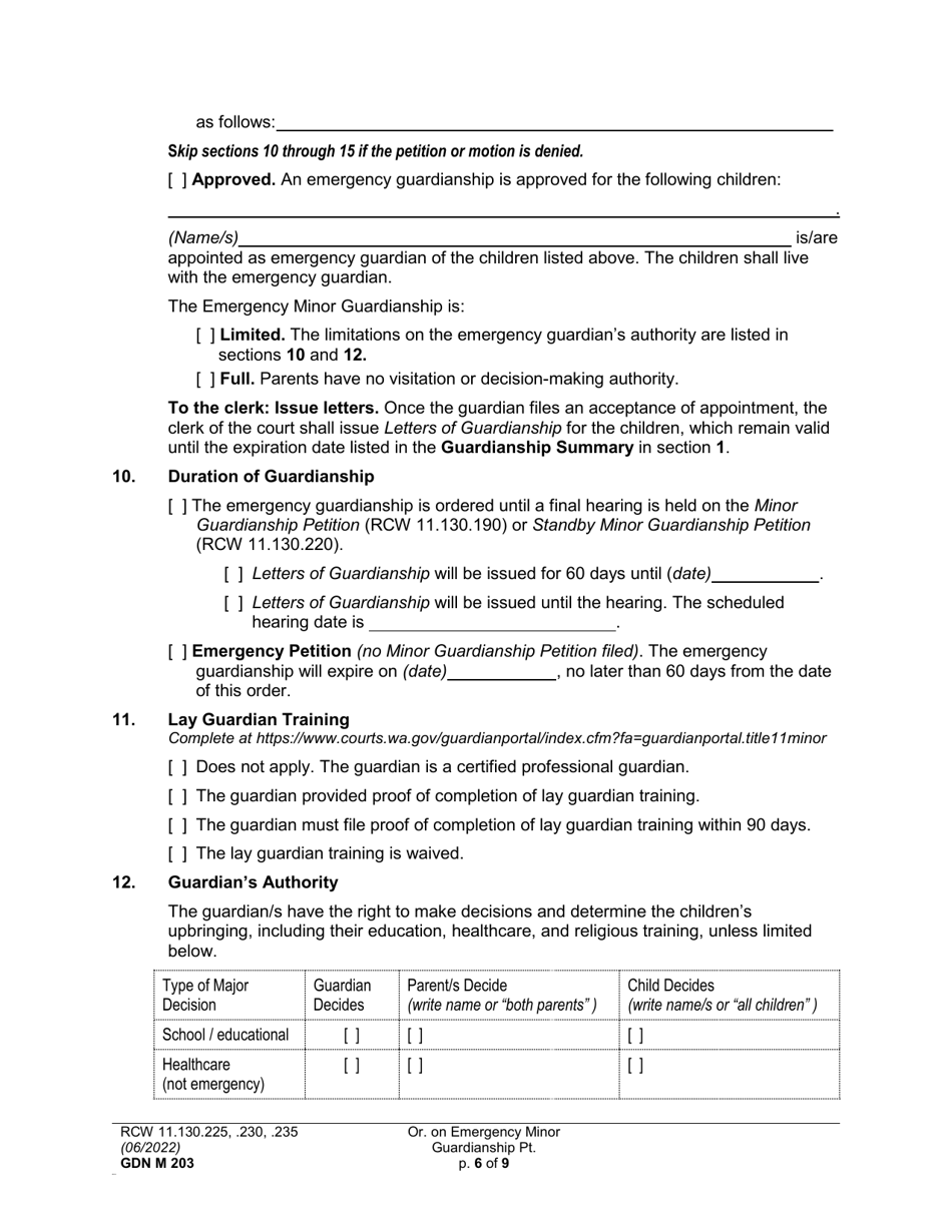 Form GDN M203 Order on Emergency Minor Guardian - Washington, Page 6