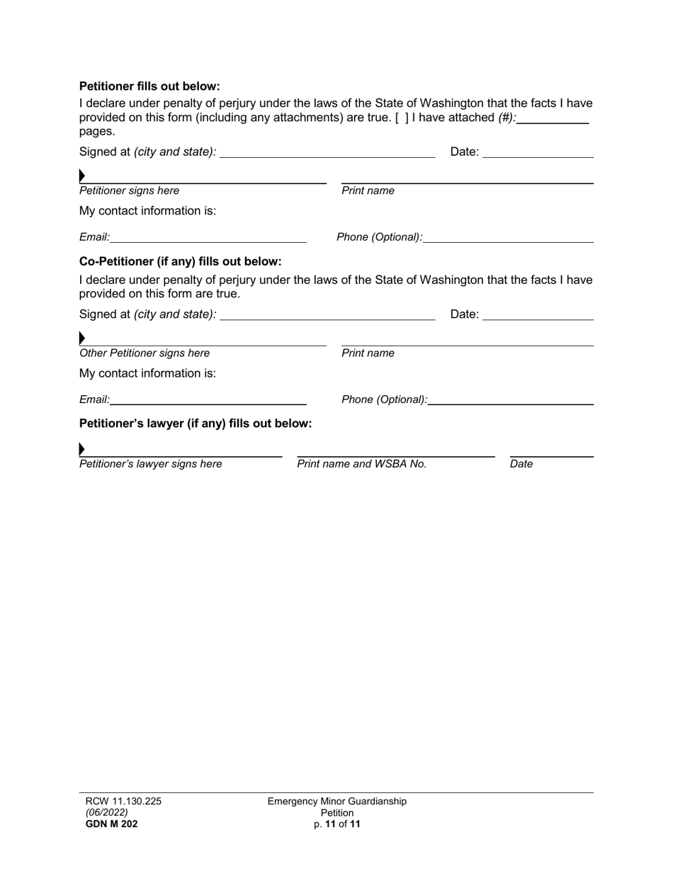 Form GDN M202 Emergency Minor Guardianship Petition - Washington, Page 11