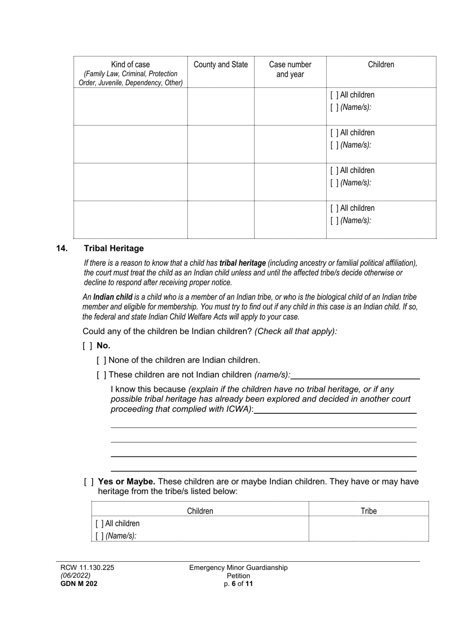 Form GDN M202 Emergency Minor Guardianship Petition - Washington, Page 6