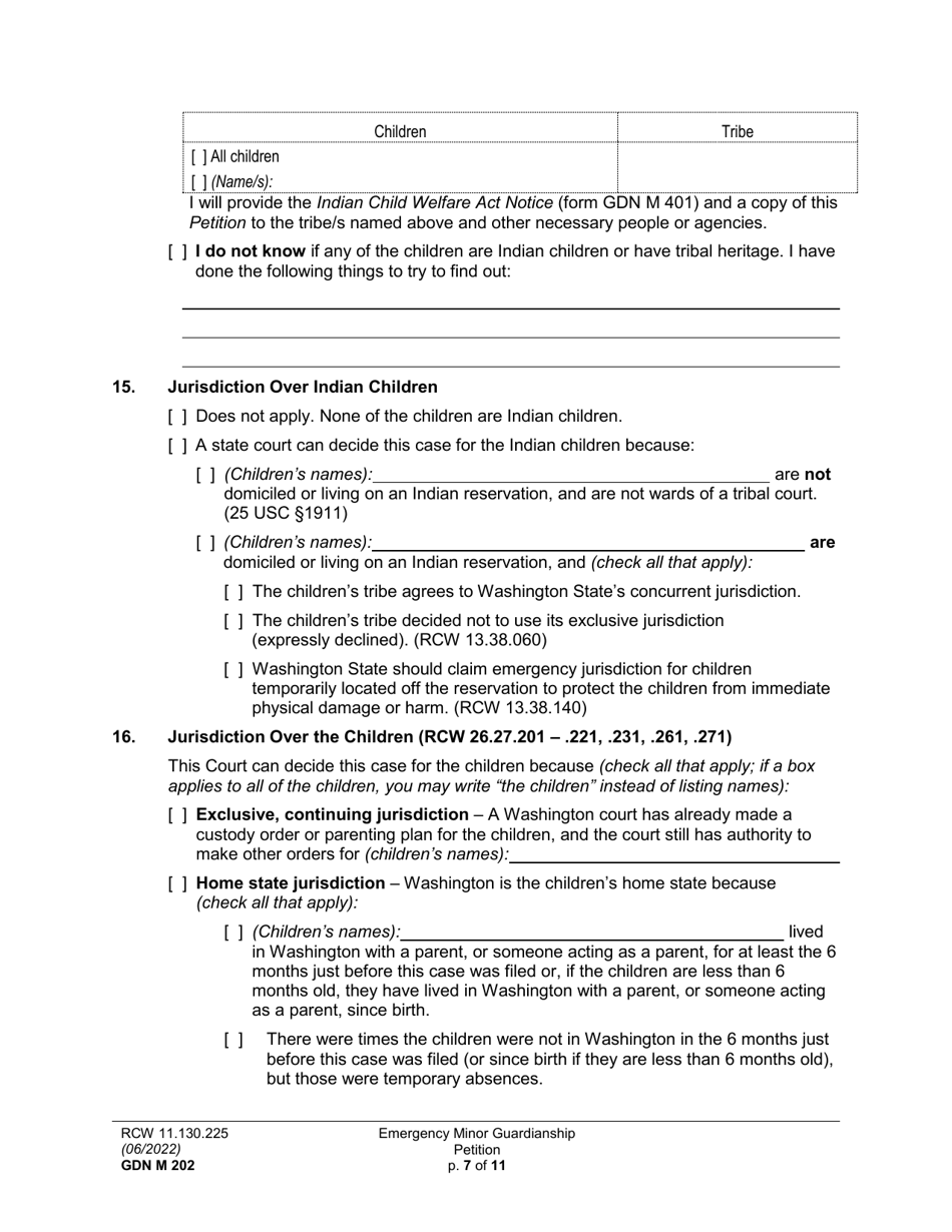 Form GDN M202 Emergency Minor Guardianship Petition - Washington, Page 7