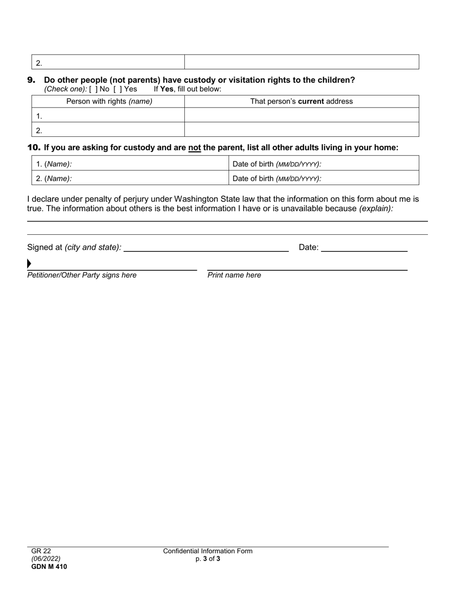 Form GDN M410 Confidential Information Sheet - Washington, Page 3