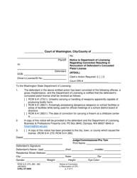Document preview: Form CrRLJ07.0850 Notice to Department of Licensing Regarding Conviction Resulting in Revocation of Defendant's Concealed Pistol License - Washington