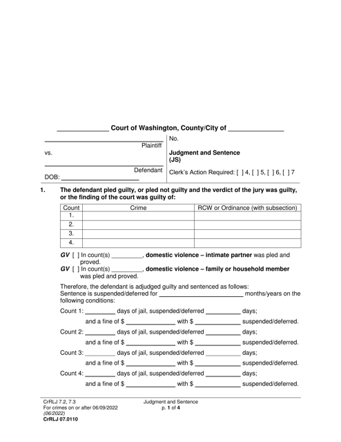 Form CrRLJ07.0110  Printable Pdf