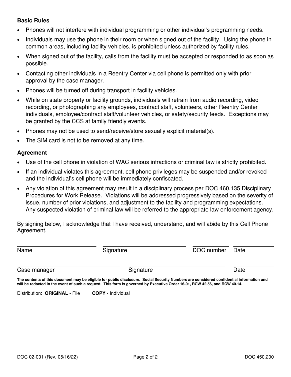 Form DOC02-001 Cell Phone Agreement - Washington, Page 2