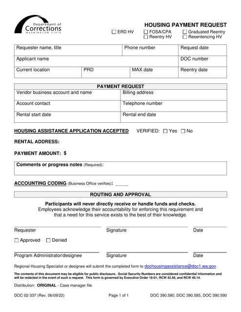 Form DOC02-337 Housing Payment Request - Washington