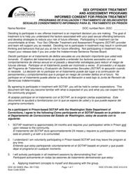 Form DOC02-330ES Informed Consent for Prison Treatment - Sex Offender Treatment and Assessment Programs - Washington (English/Spanish)