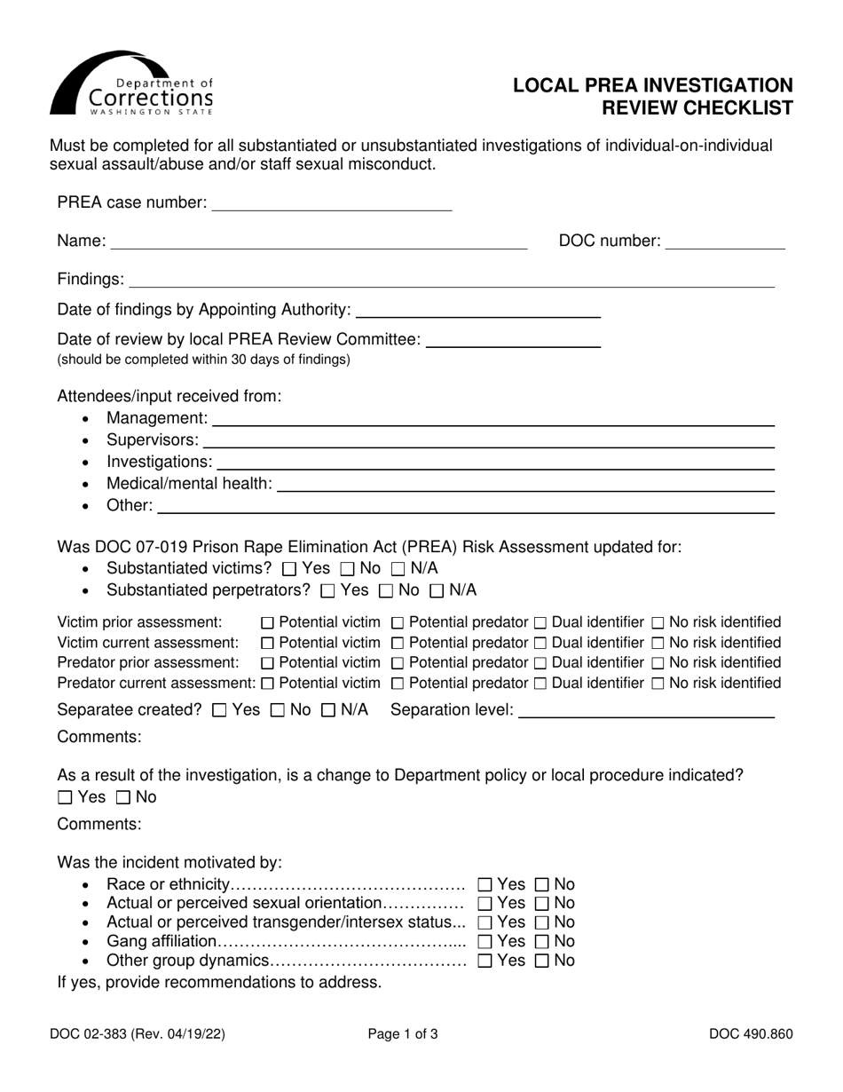 Form DOC02-383 Download Printable PDF or Fill Online Local Prea ...