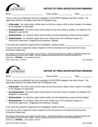 Document preview: Form DOC02-400 Notice of Prea Investigation Findings - Washington
