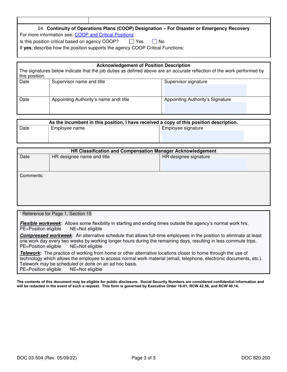 Form DOC03-504 Position Description - Exempt Management - Washington, Page 3