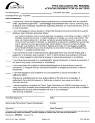 Document preview: Form DOC03-523 Prea Disclosure and Training Acknowledgement for Volunteers - Washington