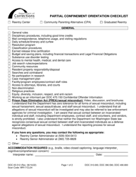 Form DOC05-512 Partial Confinement Orientation Checklist - Washington