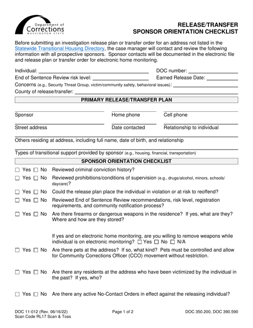 Form DOC11-012  Printable Pdf