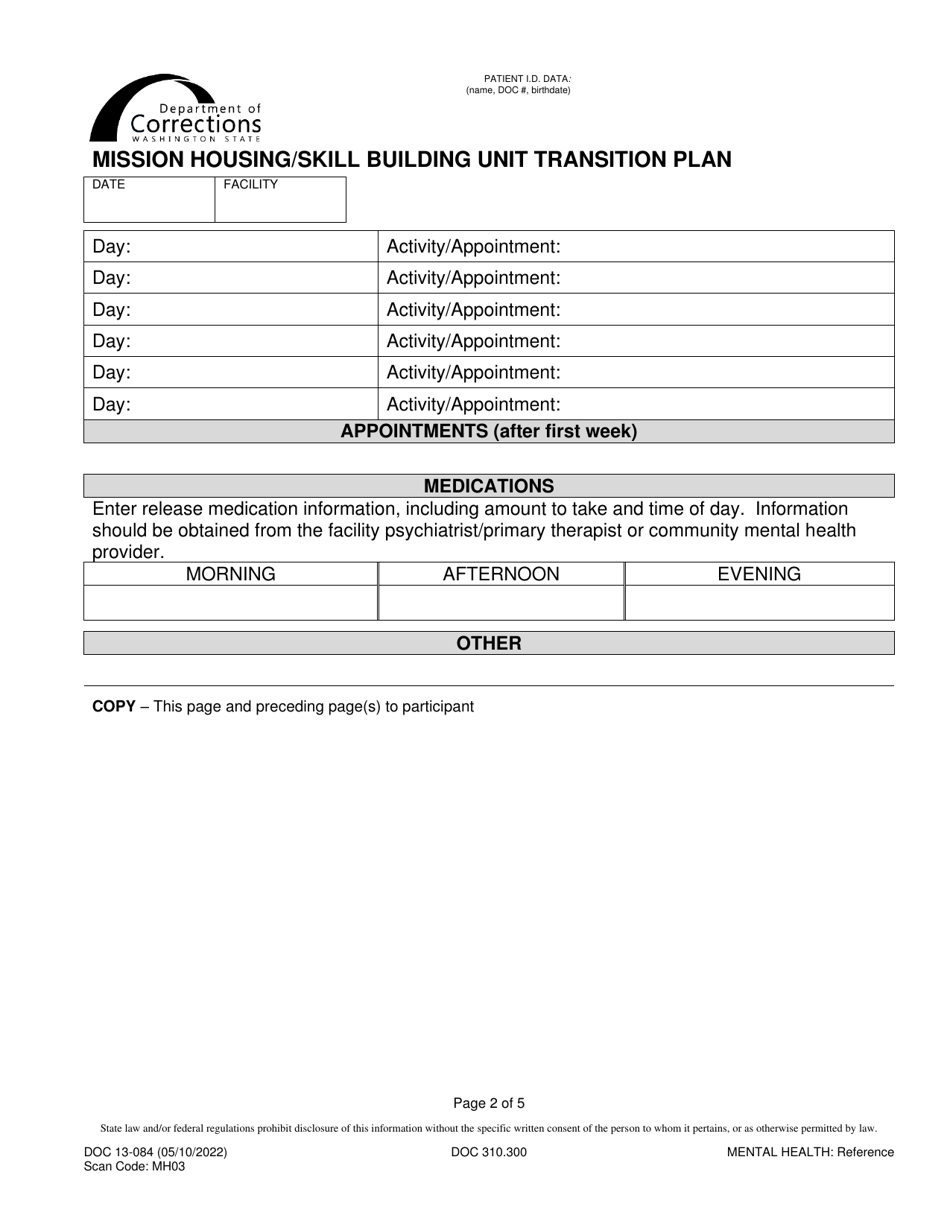 Form DOC13-084 Mission Housing / Skill Building Unit Transition Plan - Washington, Page 2