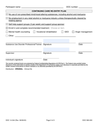 Form DOC14-044 Substance Use Disorder Discharge Summary and Continued Care Plan - Washington, Page 2