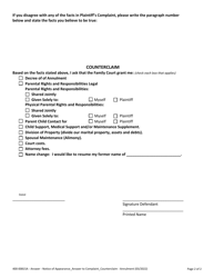Form 400-00815A Notice of Appearance, Answer to the Complaint and Counterclaim - Vermont, Page 2