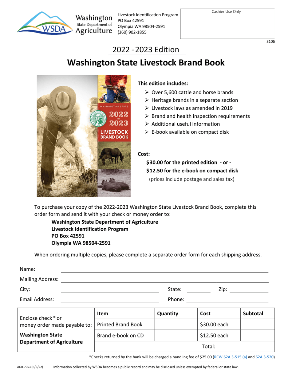 Form AGR-7053 Washington State Livestock Brand Book - Washington, Page 1