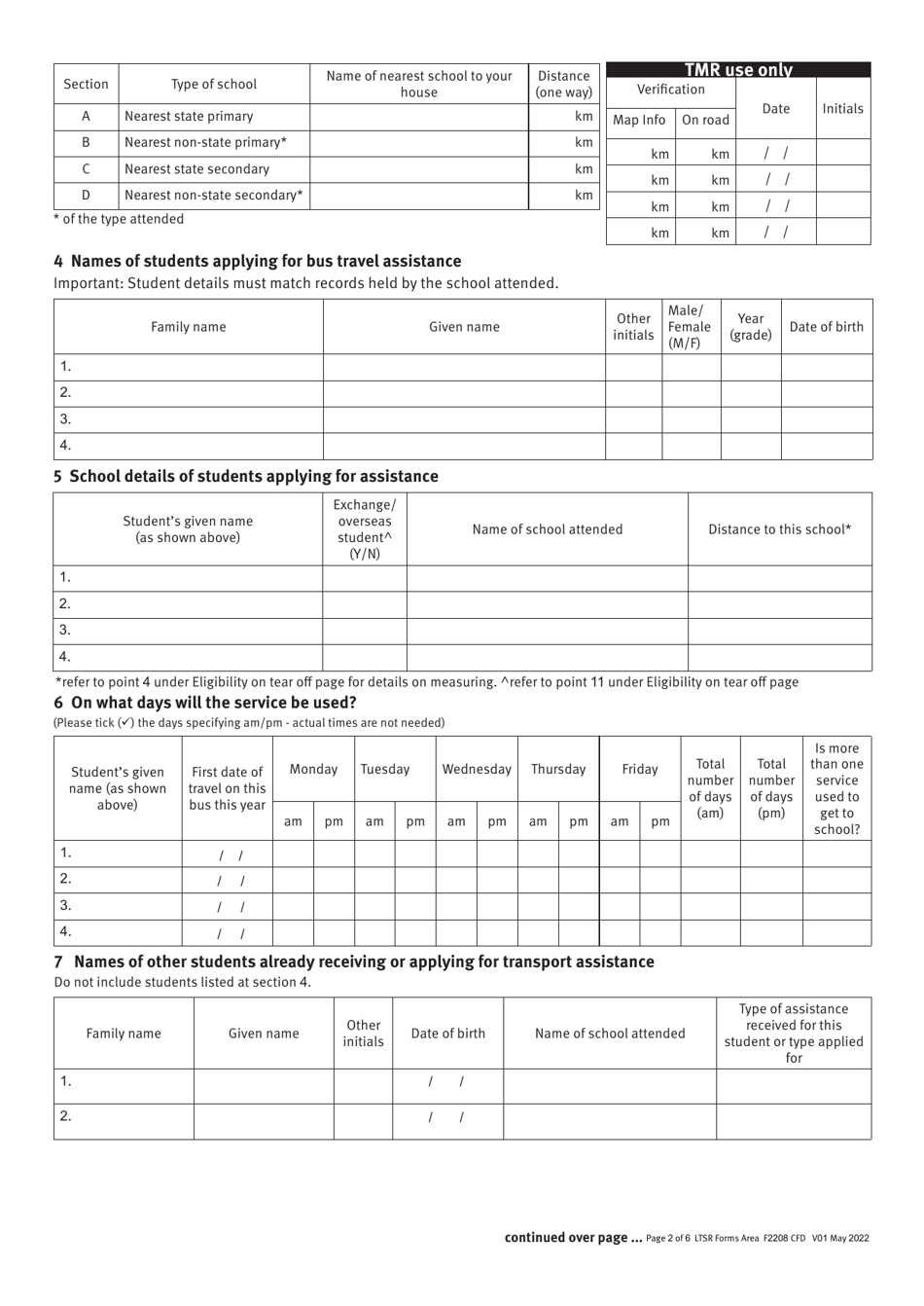 Form F2208 Bus Travel Assistance Application - Queensland, Australia, Page 2