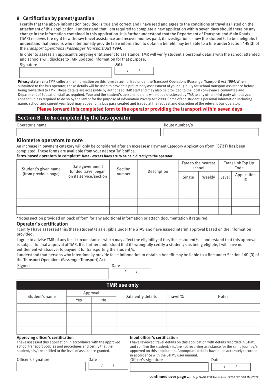 Form F2208 Bus Travel Assistance Application - Queensland, Australia, Page 3