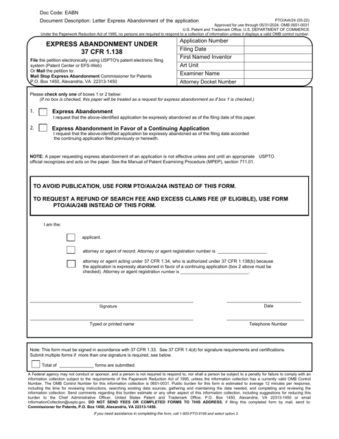 Form PTO/AIA/24  Printable Pdf