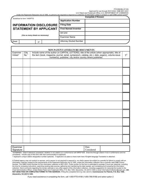 Form PTO/SB/08B  Printable Pdf