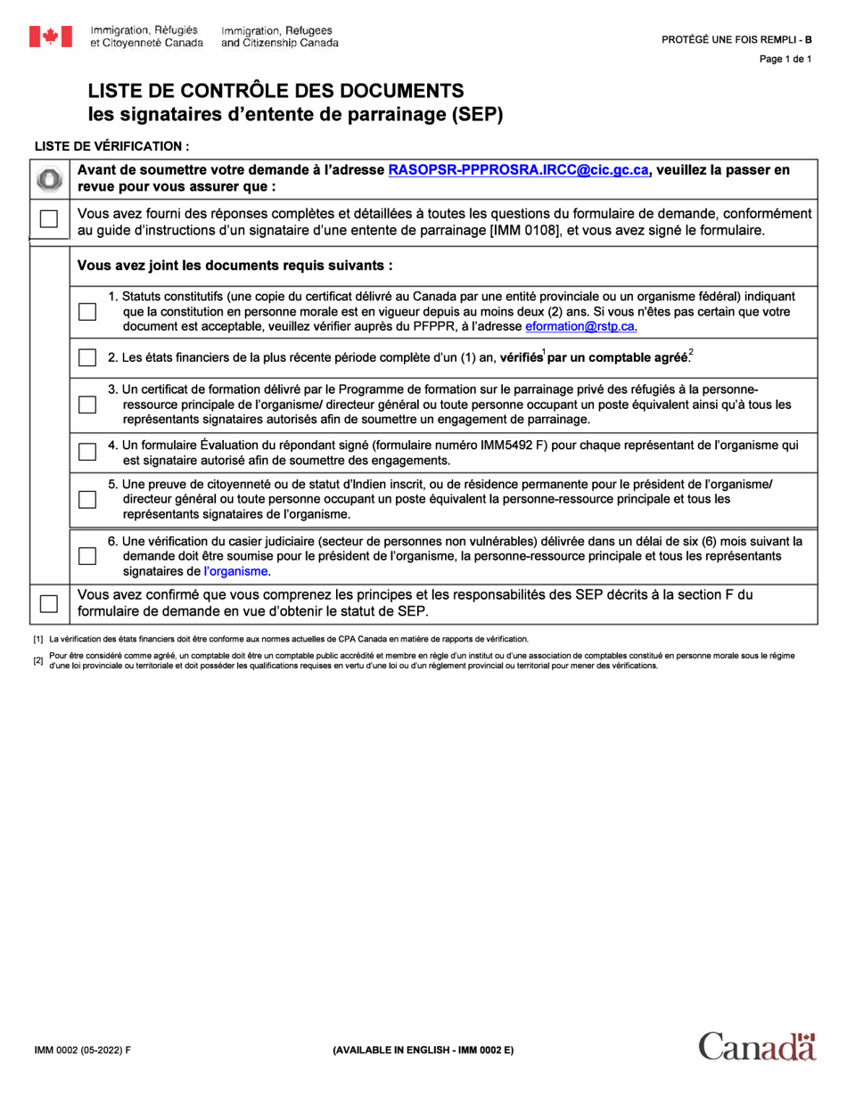 Forme Imm0002 Download Fillable Pdf Liste De Controle Des Documents Les Signataires Dentente De 3569