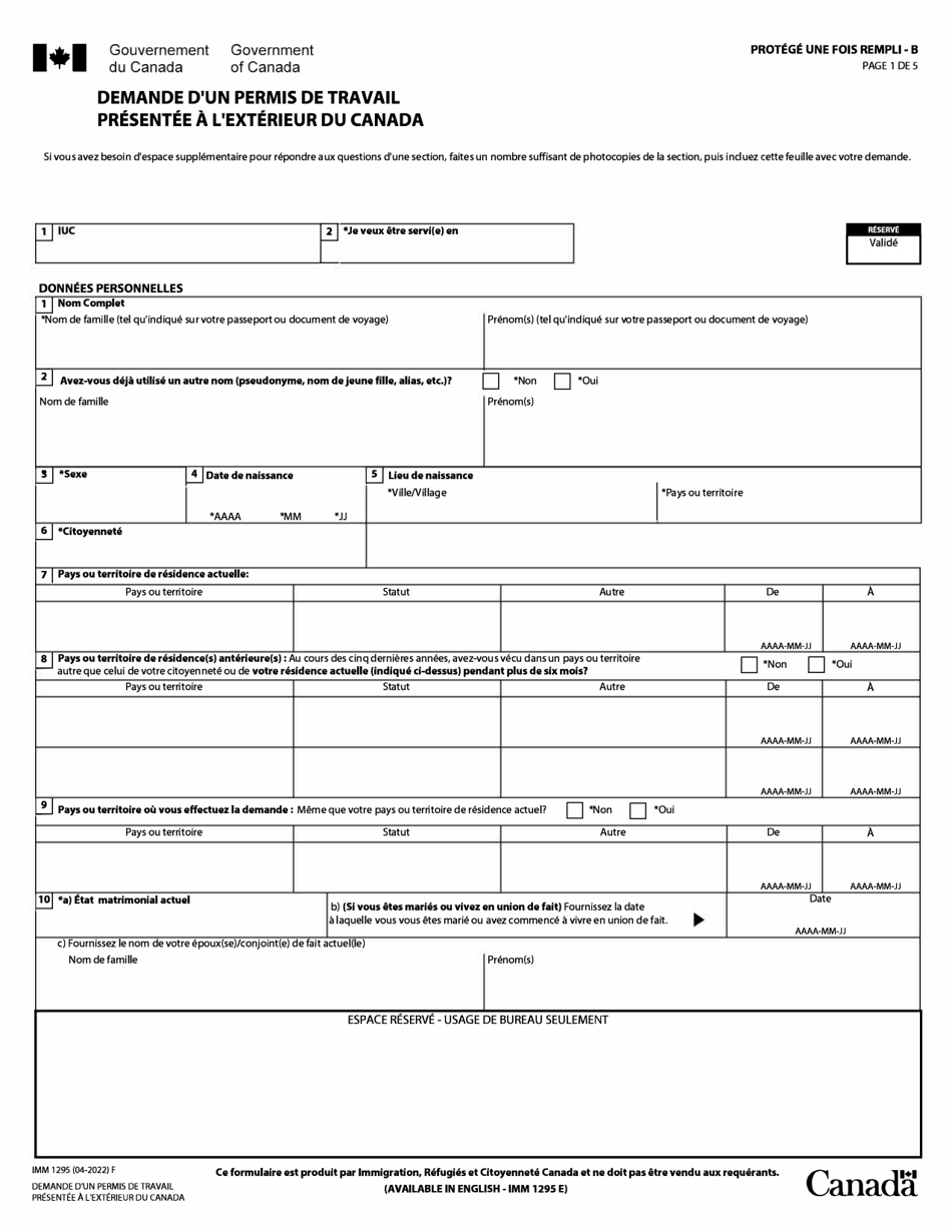 Forme Imm Download Fillable Pdf Or Fill Online Demande D Un Permis De Travail Presentee A L