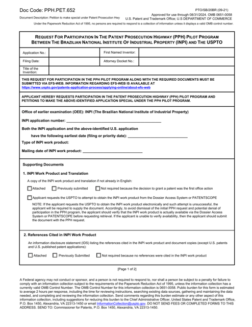 Form PTO/SB/20BR  Printable Pdf