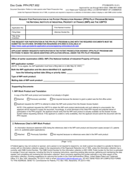 Form PTO/SB/20FR Request for Participation in the Patent Prosecution Highway (Pph) Pilot Program Between the National Institute of Industrial Property of France (Inpi) and the Uspto