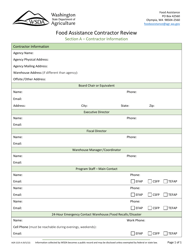 Document preview: Form AGR-2225 Section A Food Assistance Contractor Review - Contractor Information - Washington