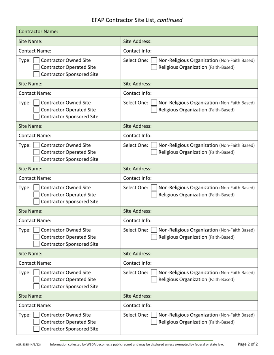 Form AGR-2385 Food Assistance Contractor Site List - Efap - Washington, Page 2