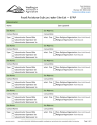 Document preview: Form AGR-2391 Food Assistance Subcontractor Site List - Efap - Washington