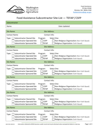 Document preview: Form AGR-2392 Food Assistance Subcontractor Site List - Tefap/Csfp - Washington
