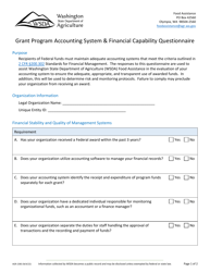 Form AGR-2383 Grant Program Accounting System &amp; Financial Capability Questionnaire - Washington